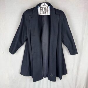 Vintage Kristen Blake Black 100% Merino Wool Trench Coat M Made in USA